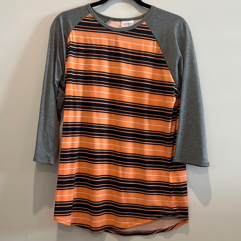 Lularoe Randy baseball tee shirt orange navy stripes nwt